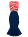 [Pre-Sale] Red & Blue 1930s Striped Patchwork Fishtail Dress