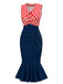 [Pre-Sale] Red & Blue 1930s Striped Patchwork Fishtail Dress