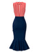 [Pre-Sale] Red & Blue 1930s Striped Patchwork Fishtail Dress