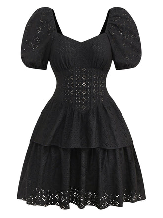 Black 1950s Puff Corset Hollow Knit Dress