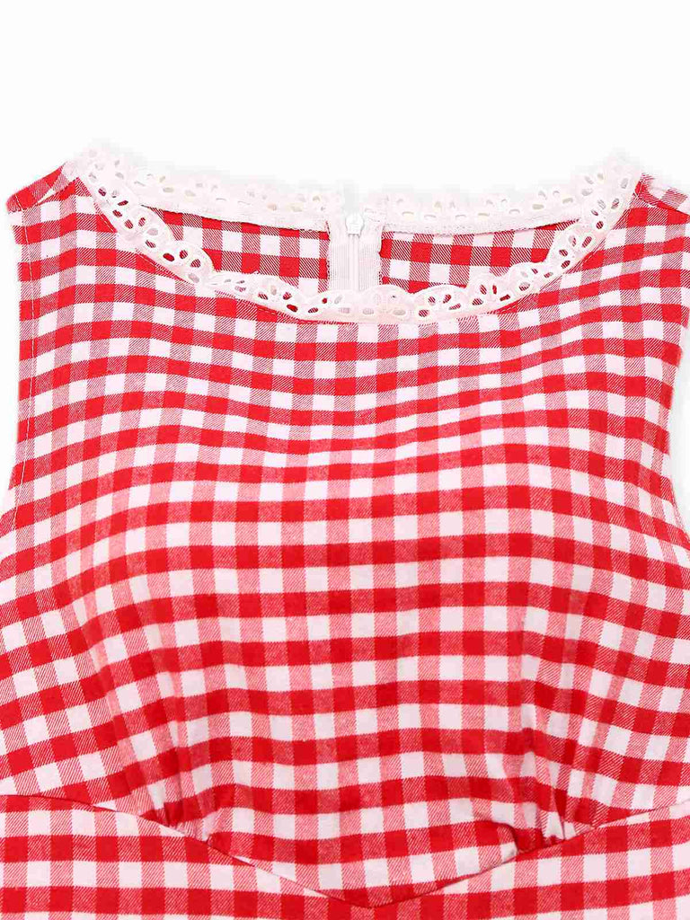 1950s Cotton Lace Patchwork Gingham Plaid Romper