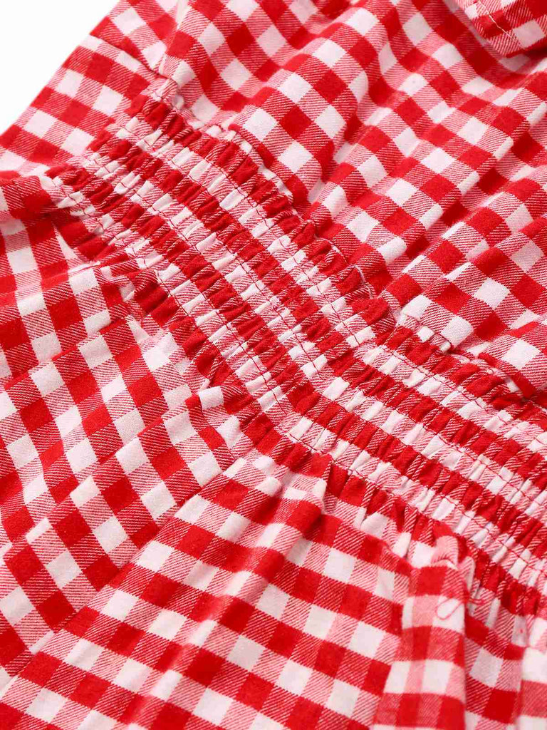 1950s Cotton Lace Patchwork Gingham Plaid Romper