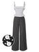 [Pre-Sale] 1960s Strap Contrast Polka Dots Ruffles Jumpsuit