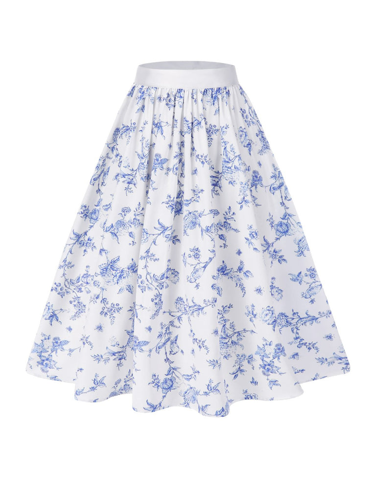 [Pre-Sale] Blue 1950s Blue & White Porcelain Floral Skirt