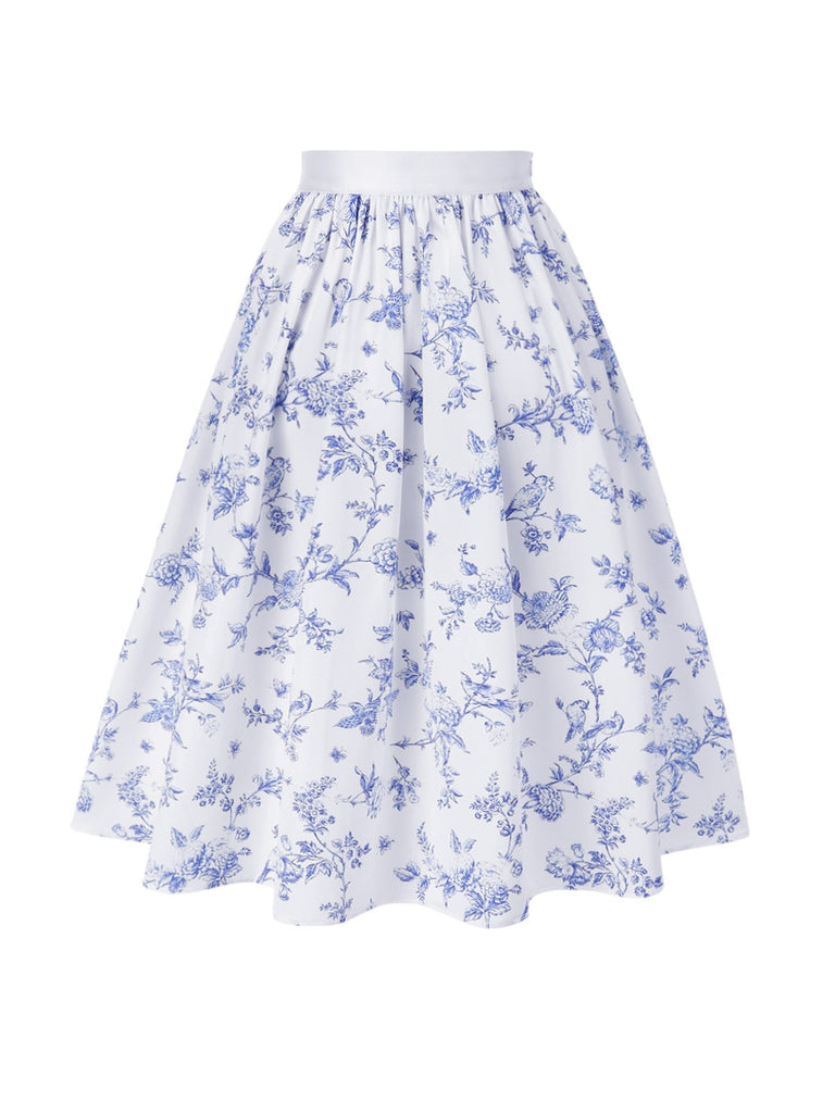 [Pre-Sale] Blue 1950s Blue & White Porcelain Floral Skirt