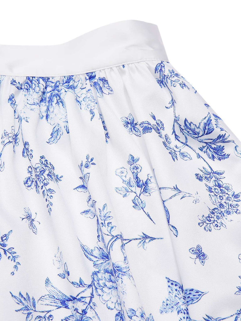[Pre-Sale] Blue 1950s Blue & White Porcelain Floral Skirt