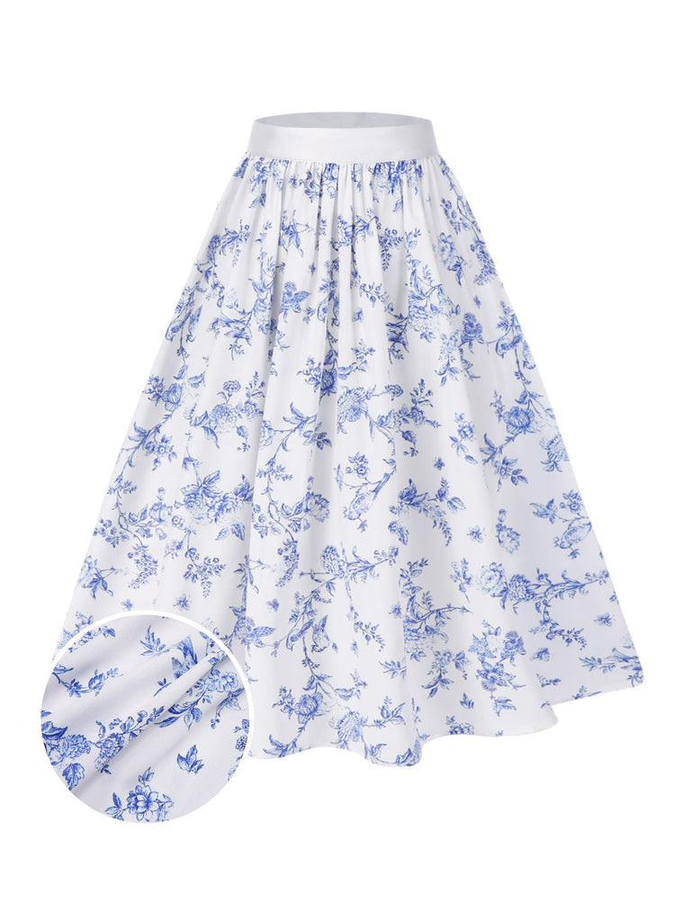 [Pre-Sale] Blue 1950s Blue & White Porcelain Floral Skirt