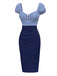 [Pre-Sale] Dark Blue 1960s Striped Puff Sleeves Pencil Dress