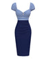 [Pre-Sale] Dark Blue 1960s Striped Puff Sleeves Pencil Dress