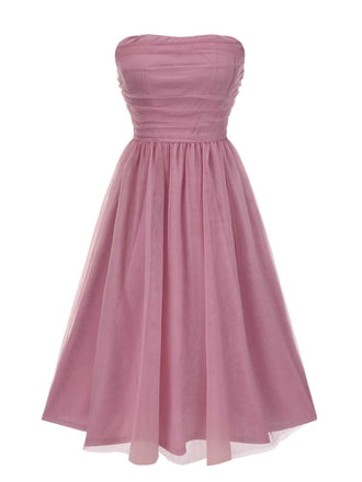 1950s Strapless Ruched Mesh Sleeveless Dress