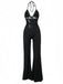 Black 1930s Halter Lace Bell-Bottom Jumpsuit