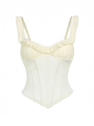 1960s Mesh Patchwork Ruffled Corset Camisole