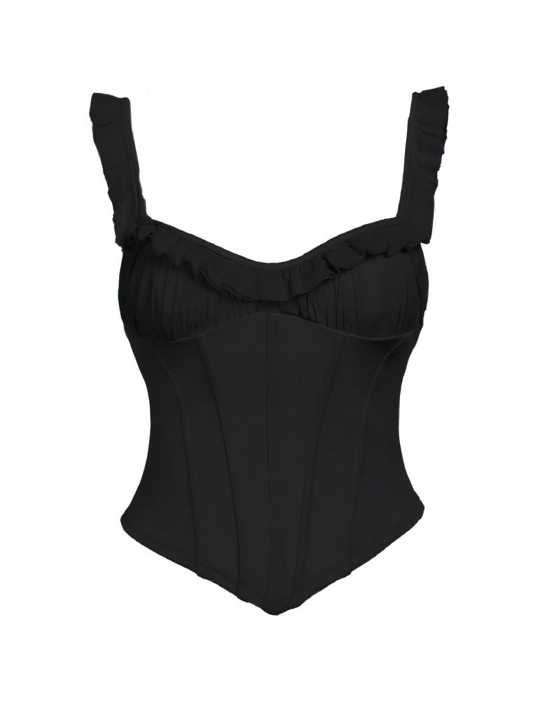 1960s Mesh Patchwork Ruffled Corset Camisole