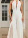 White 1930s Solid Deep V Embroidered Backless Jumpsuit