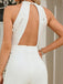 White 1930s Solid Deep V Embroidered Backless Jumpsuit