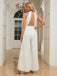 White 1930s Solid Deep V Embroidered Backless Jumpsuit
