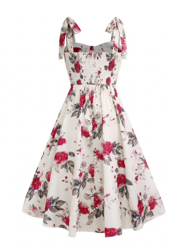 white with red roses dress Prom Rose Flower Dress Prom Dress Frock With Red Flowers Strapless Red Floral style dress is covered in party 3D Rose Flower White Lace