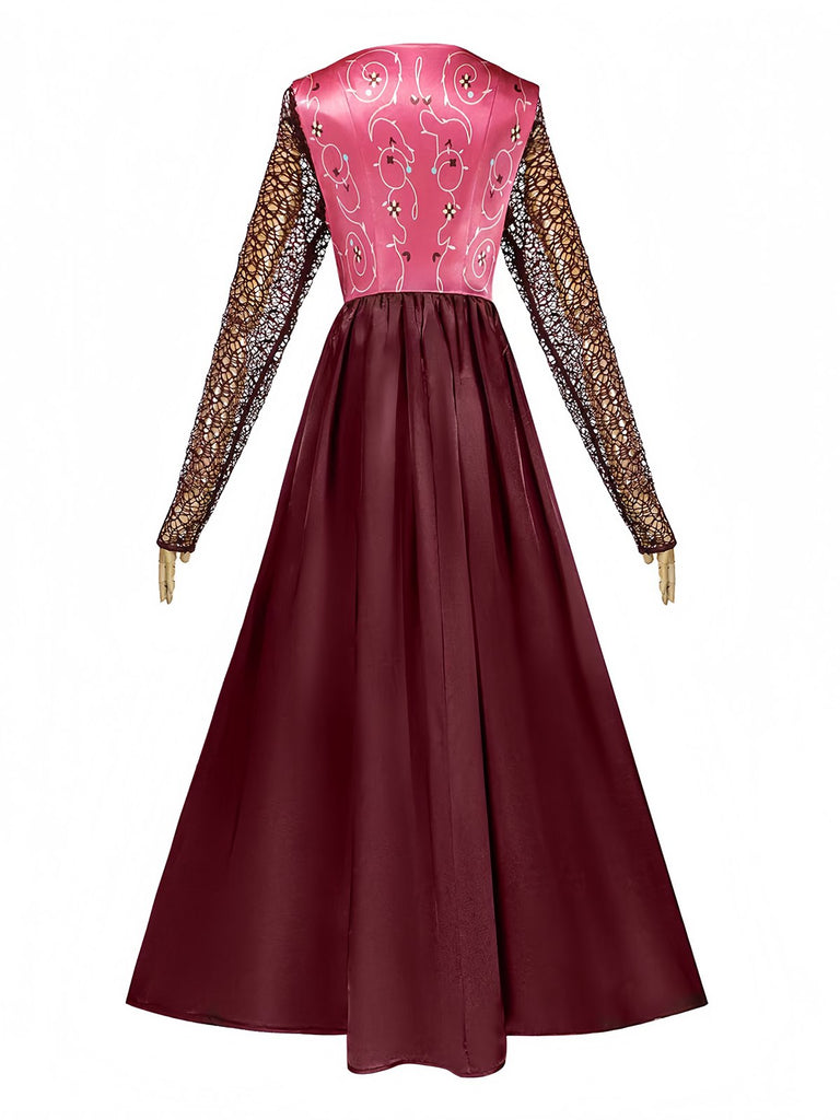 Red 1940s Hocus Pocus Sarah Colorblock Long Dress