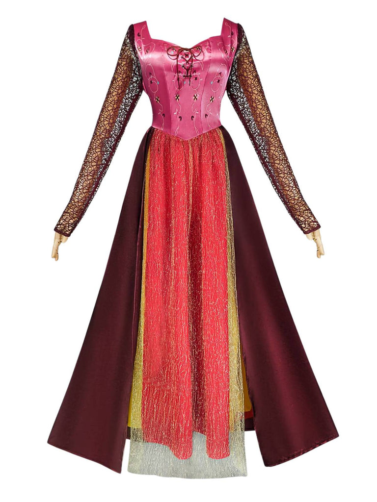 Red 1940s Hocus Pocus Sarah Colorblock Long Dress