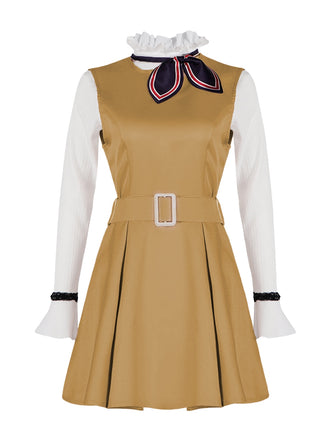 2PCS Khaki 1960s Ruffle Collar Megan's Costume Set