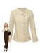 Cream 1930s Cotton Buttons Solid Blouse
