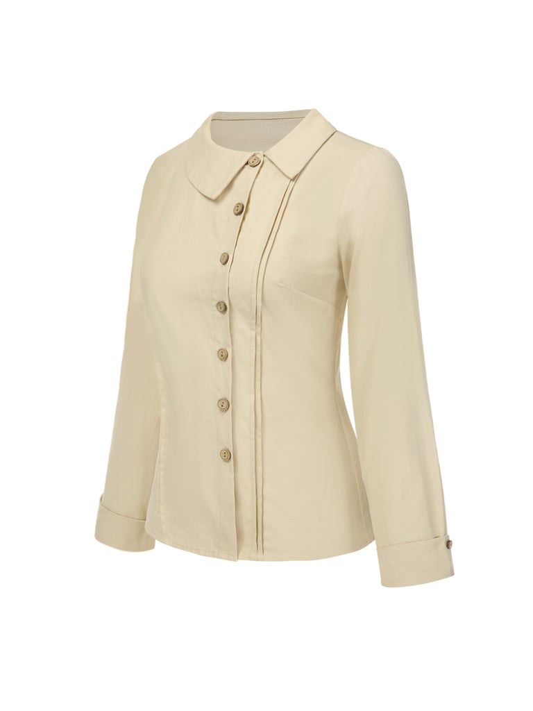 Cream 1930s Cotton Buttons Solid Blouse