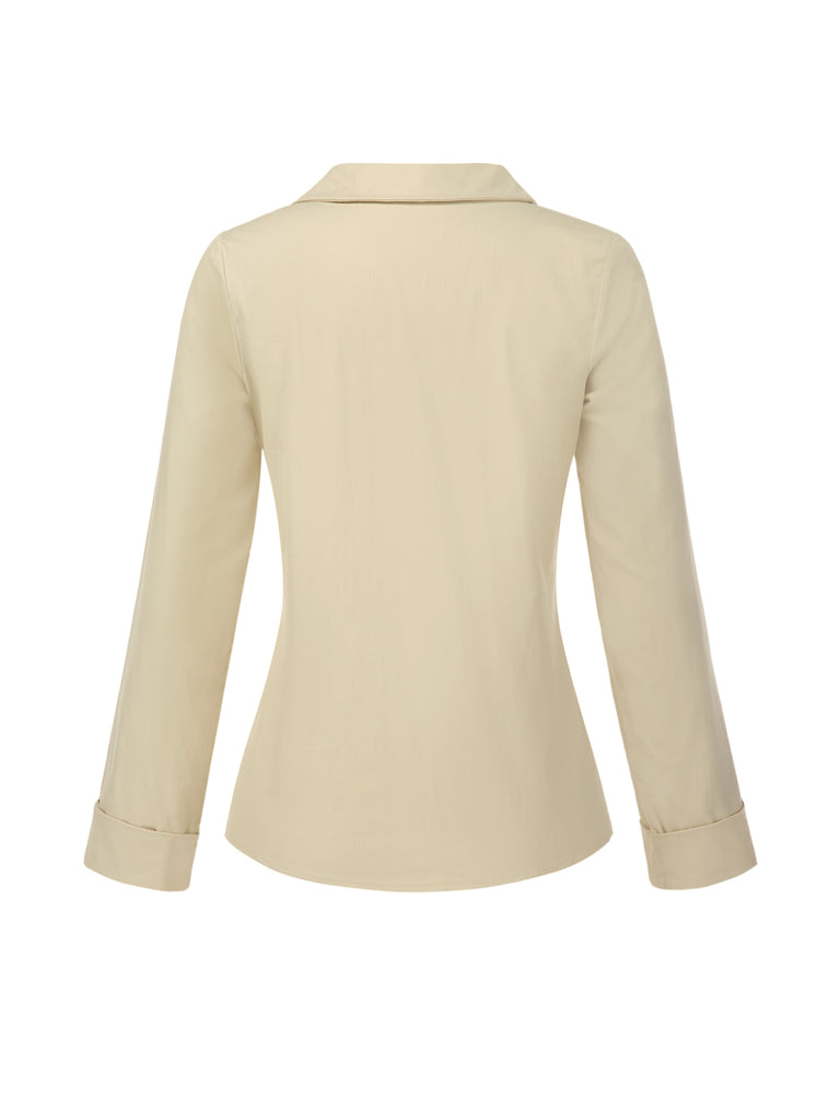 Cream 1930s Cotton Buttons Solid Blouse