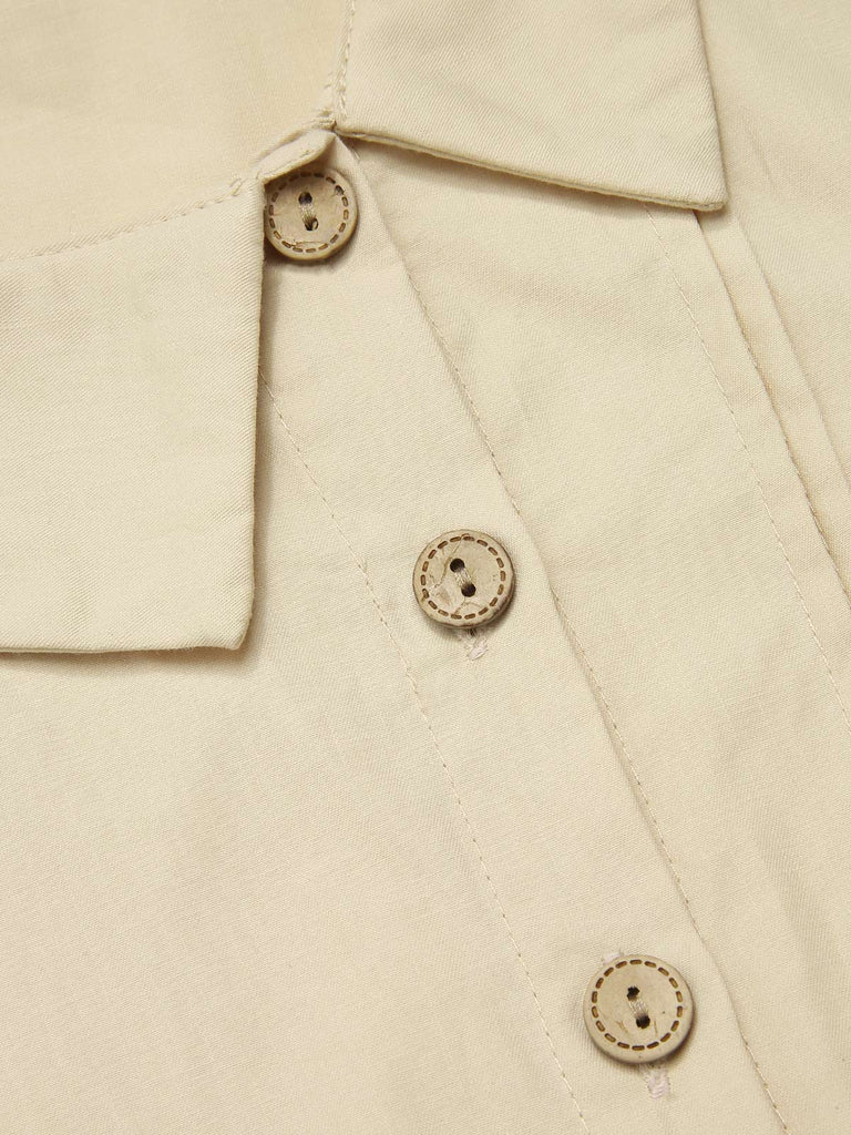 Cream 1930s Cotton Buttons Solid Blouse