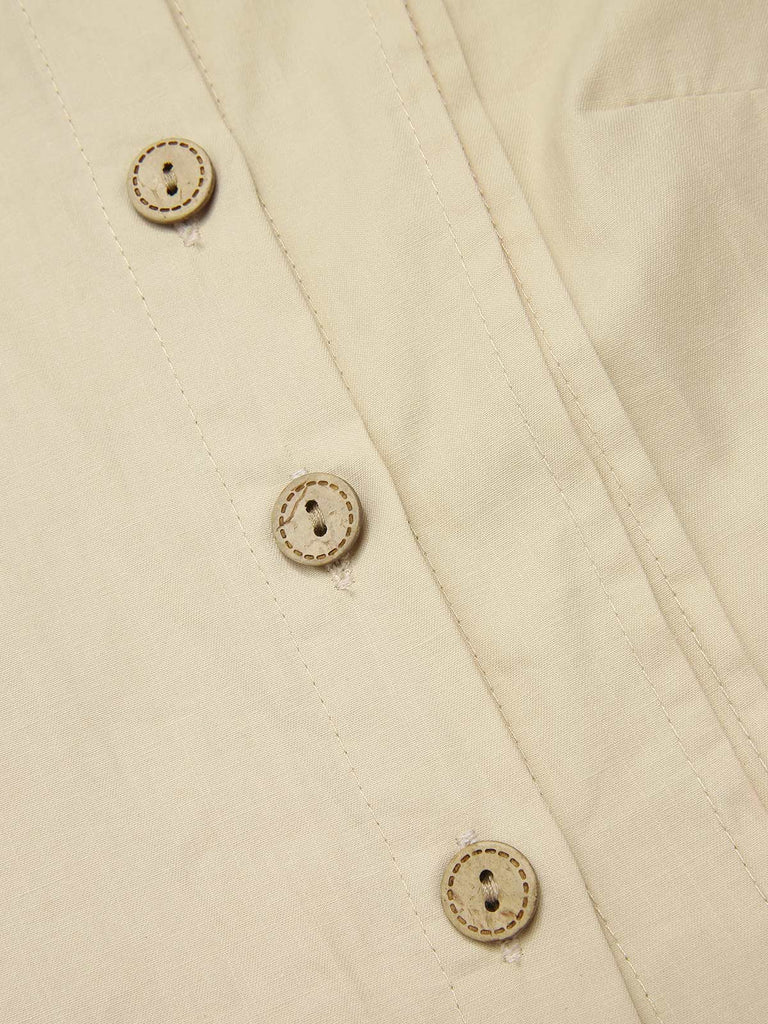 Cream 1930s Cotton Buttons Solid Blouse