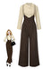 2PCS 1930s Cotton Solid Blouse & Suspender Pants