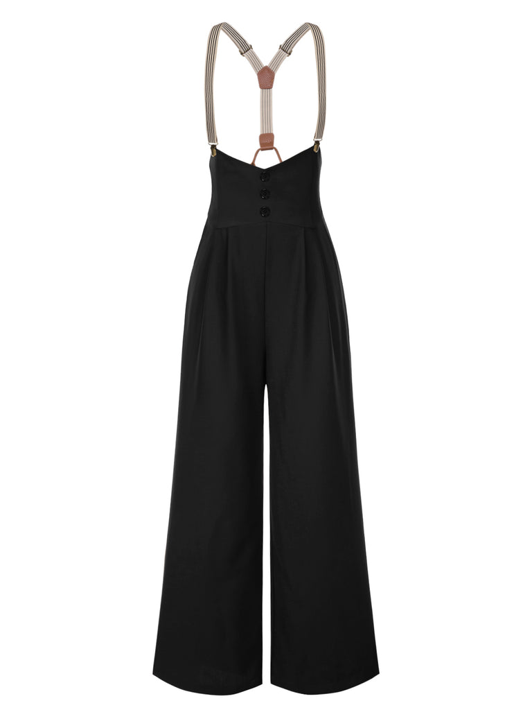 [Pre-Sale] Black 1950s Button Suspender Pants