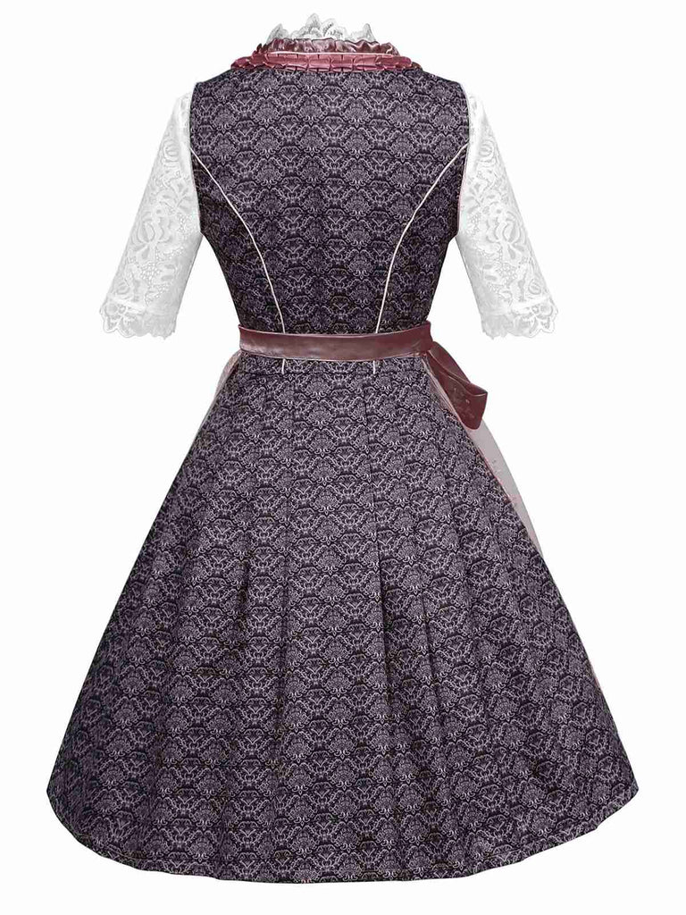 3PCS Pink 1950s Lace Top & Embroidered Ribbon Dress