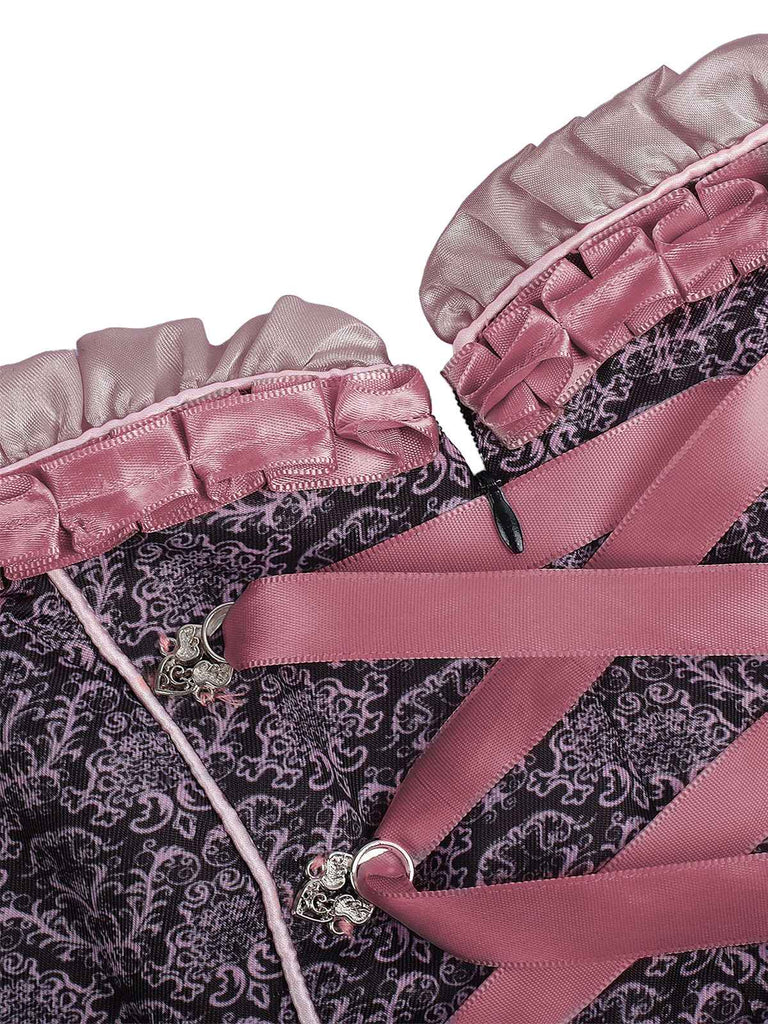 3PCS Pink 1950s Lace Top & Embroidered Ribbon Dress