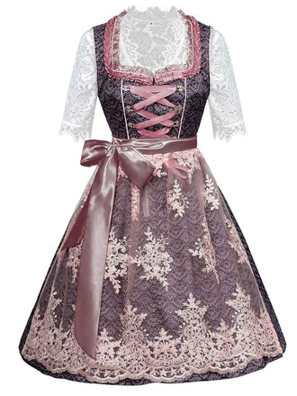 3PCS Pink 1950s Lace Top & Embroidered Ribbon Dress