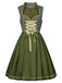 2PCS Green 1950s Ribbon Floral Dress & Embroidered Apron