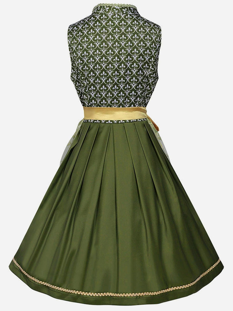 2PCS Green 1950s Ribbon Floral Dress & Embroidered Apron