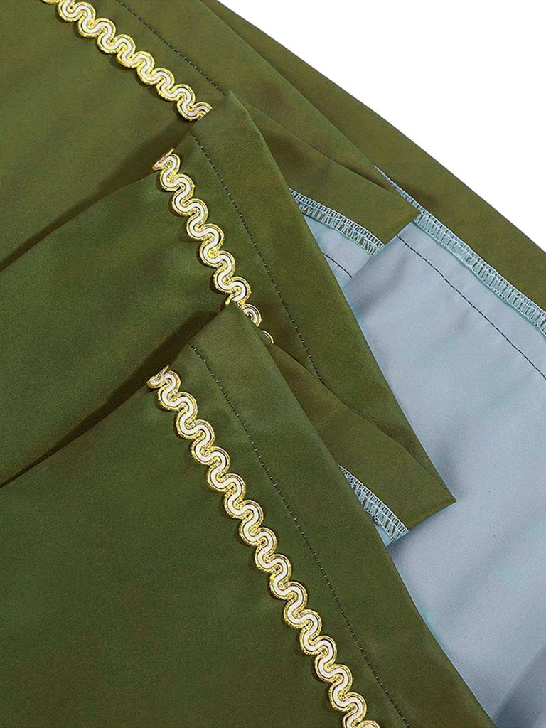 2PCS Green 1950s Ribbon Floral Dress & Embroidered Apron