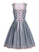 2PCS Blue Grey 1950s Floral Dress & Mesh Embroidered Apron