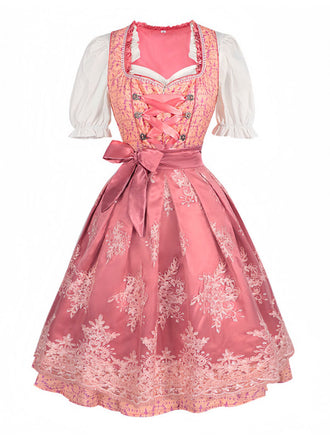 2PCS Pink 1950s Sweetheart Floral Embroidered Dress