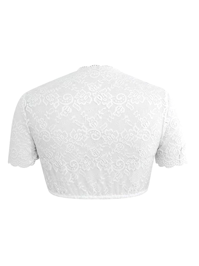 White 1950s Lace Patchwork Tie Crop Top