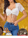 White 1950s Lace Patchwork Tie Crop Top
