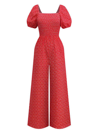 1950s Ditsy Floral Square Neck Puff Jumpsuit