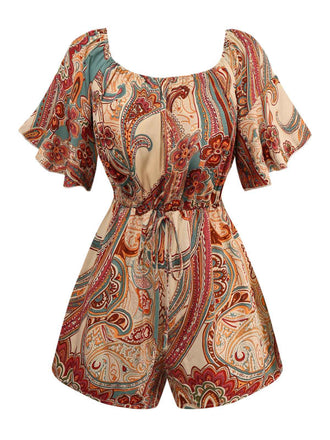 Multicolor 1970s Bohemian Off-Shoulder Romper