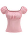 1950s Solid Square Neck Ruched Top