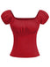 1950s Solid Square Neck Ruched Top