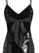 Black 1930s Spaghetti Strap Tie Back Sequined Dress