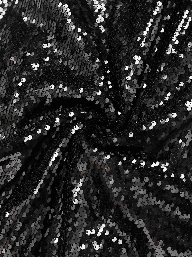 Black 1930s Spaghetti Strap Tie Back Sequined Dress