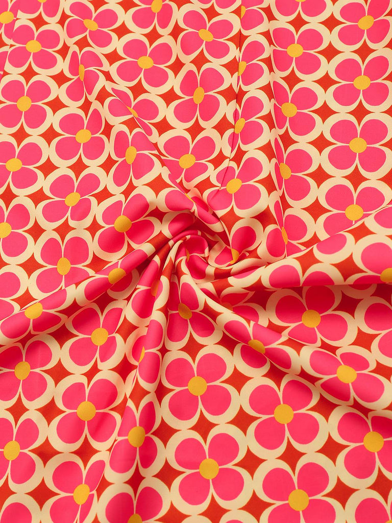 Orange 1960s Hippie Floral Round Neck Dress