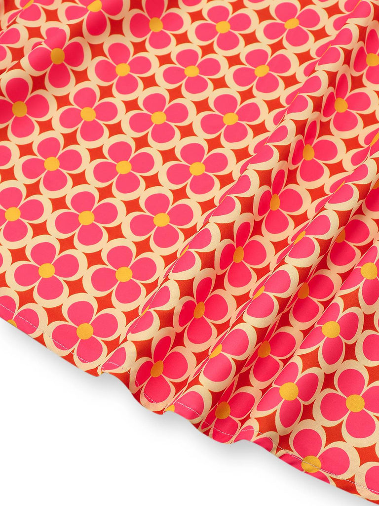 Orange 1960s Hippie Floral Round Neck Dress