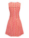 Orange 1960s Hippie Floral Round Neck Dress